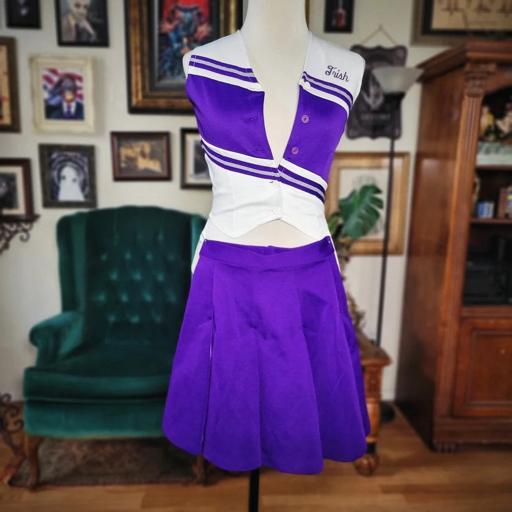 Team Mates Cheerleading Uniform Vintage 90s Purple White Skirt Top Set USA Small